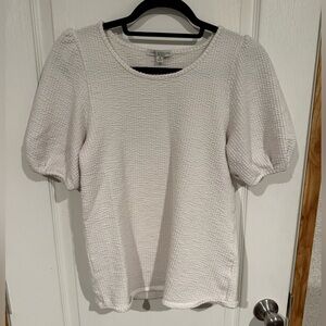 Green Envelope White Textured Blouse